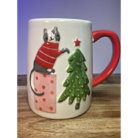 Lang Design 3d Cat Christmas Sweater Holiday Mug Tree Red Inside Whimsical - Picture 1 of 8